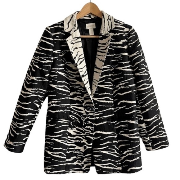 Chico’s Black & White Zebra Printed Jacket Size 1/Medium - Picture 1 of 4